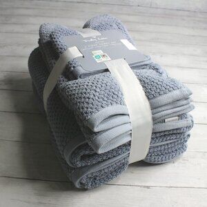 Truly Lou Bath Towel Set 100% Cotton Blue Hand Towels Washcloth 6 Piece